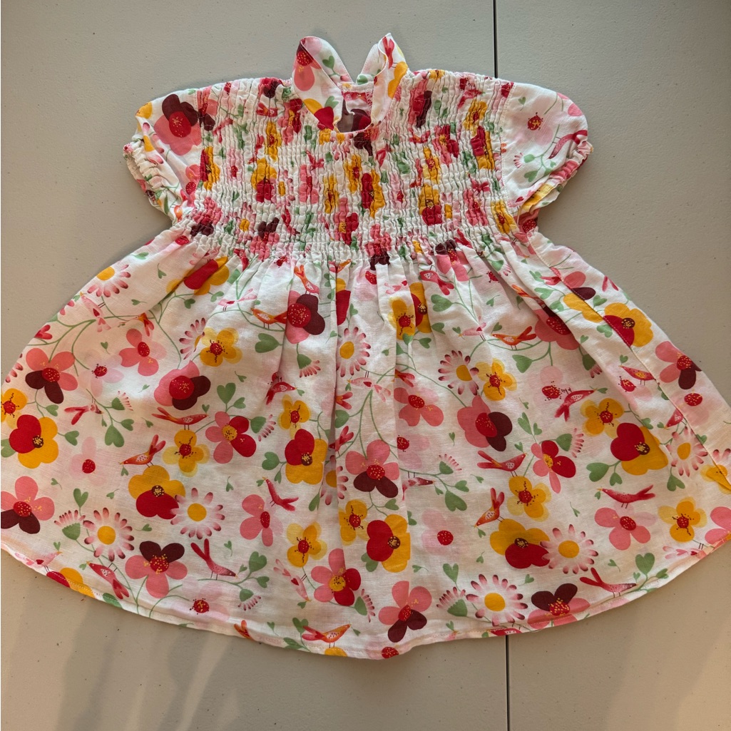 Catimini Floral Smocked Dress Linen  Cotton 3a94